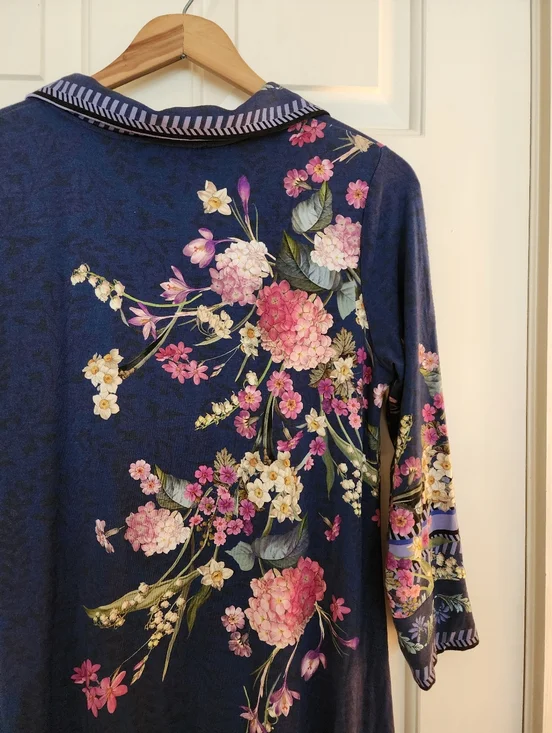 Johnny Was Willowa Polo Tunic Dress Floral Blue Pink Size S resort Travel Beach - Picture 2 of 11